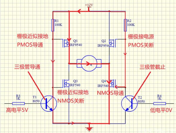 mos管控制电机正反转电路