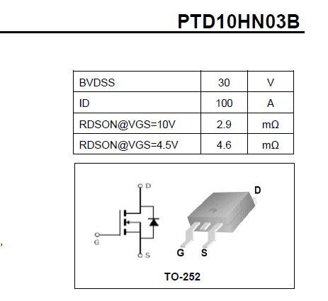 30V/100A MOSFET PTD10HN03B