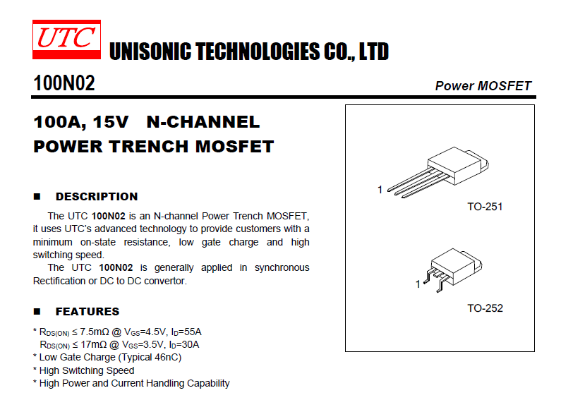 UTC友顺mos管100N02