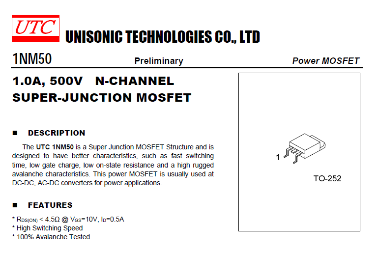 UTC友顺1NM50 MOS管